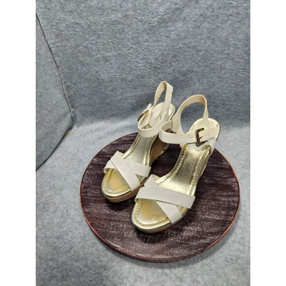 Liz Claiborne White Wedge Sandals with Crisscross Straps & Buckle Closure  Size - Picture 8 of 12